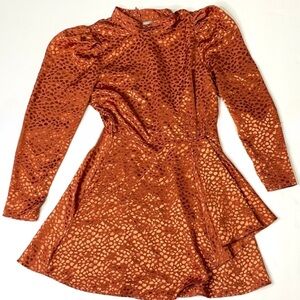 ASOS Copper Animal Print Balloon Sleeve Dress – Size 8